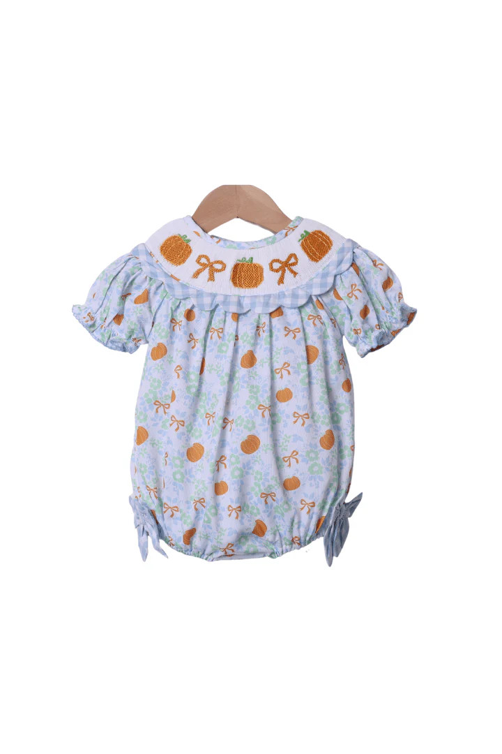 Smocked Floral Pumpkin Scalloped Gingham Bow Bubble | The Smocked Flamingo