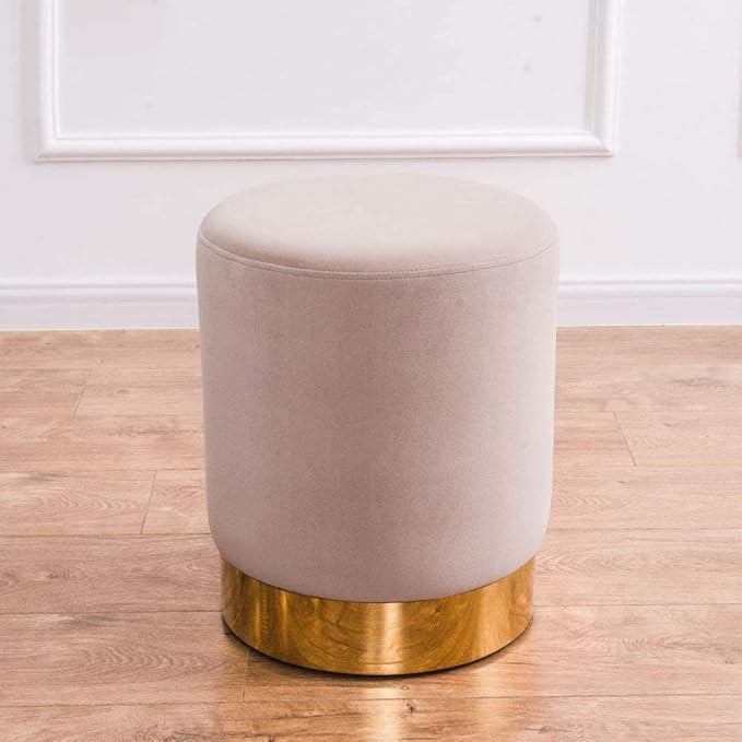 Round Soft Compact Padded Stool,Small Cube Upholstered Pouffe with Gold Trim,Velvet Ottoman Foot ... | Amazon (US)