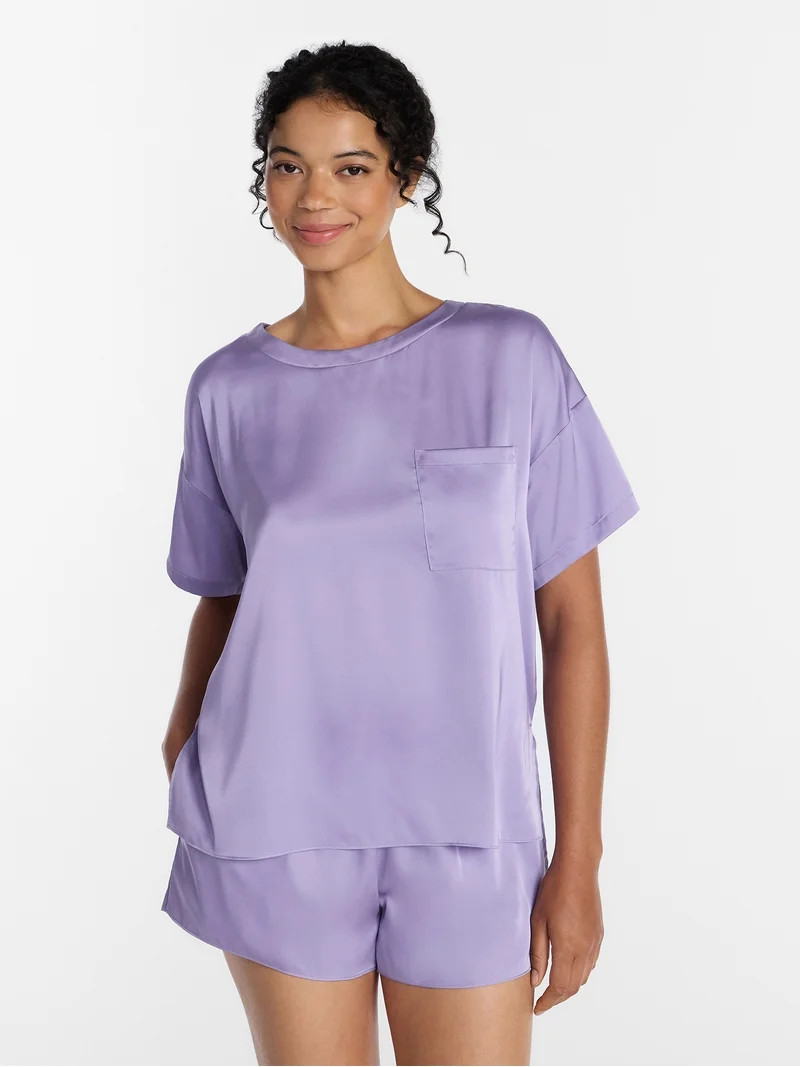 Joyspun Women\u2019s Short Sleeve Stretch Satin Top and Shorts Pajama Set, 2-Piece, Sizes XS-3X | Walmart (US)