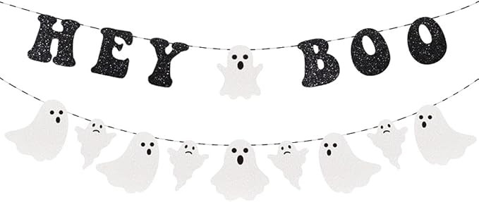 Hey Boo Glittery Ghost Banner - Happy Halloween Party Supplies for Indoor/Outdoor Decorations (Bl... | Amazon (US)