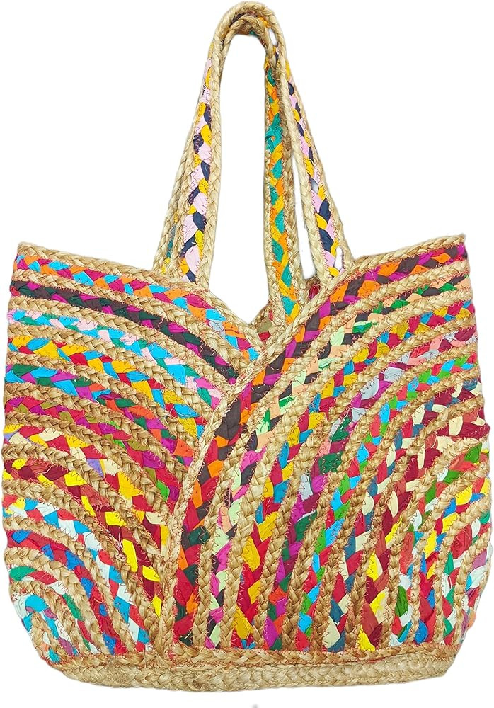 Handmade Jute Cotton Straw Boho Beach Bags Buckets Handbag Shoulder Bag Tote Bag for Women Tassel... | Amazon (US)