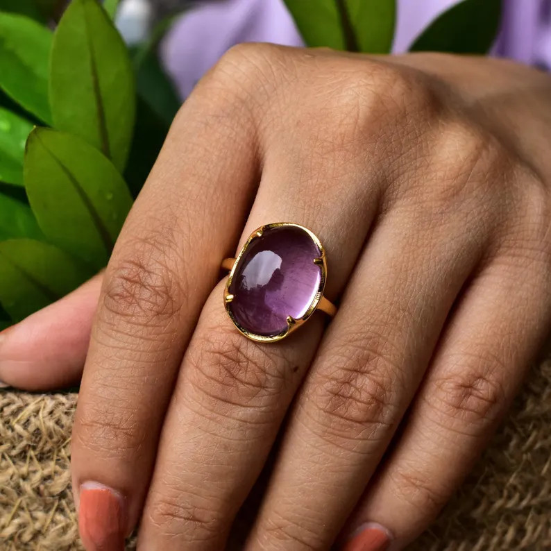 HUGE Natural Amethyst Ring, Sterling Silver Ring, Gold statement ring, bohemian ring , purple qua... | Etsy (Global)