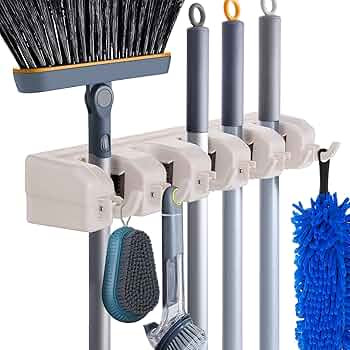 HYRIXDIRECT Wall Mount Broom Mop Holder Hanger Garden Tool Organizers Rack Garage Laundry Room Or... | Amazon (US)