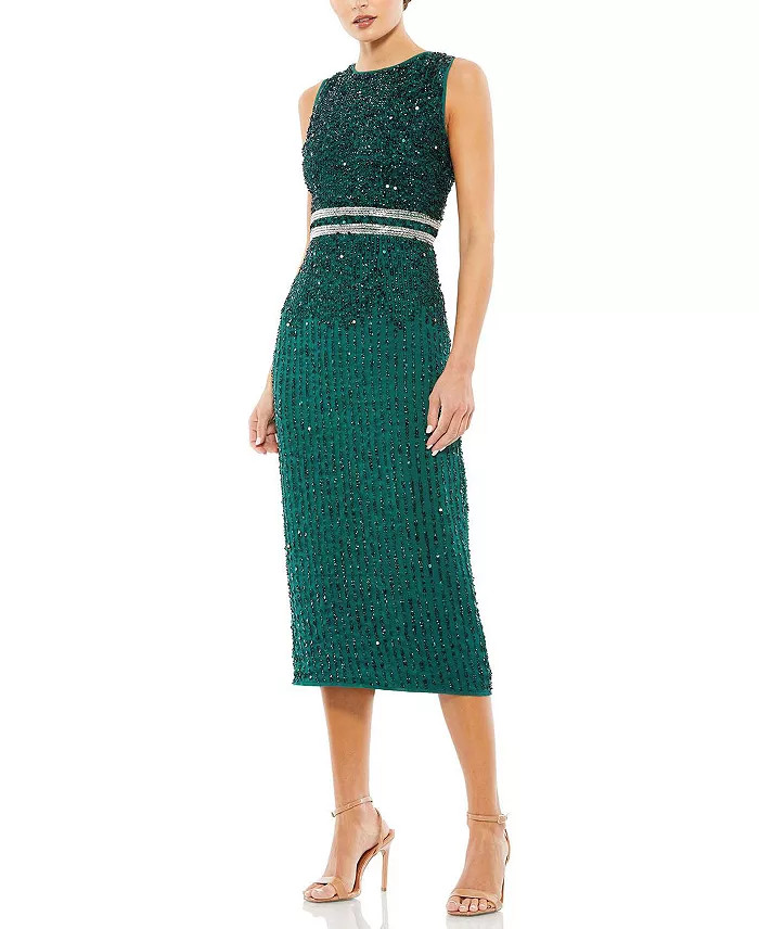 Sleeveless High Neck Beaded Midi Sheath Dress | Bloomingdale's (US)