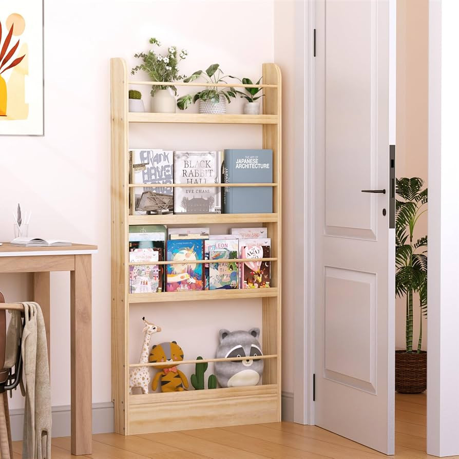 Estantería infantil de 4 niveles, estante para detrás de la puerta, estante delgado de pared pa... | Amazon (US)