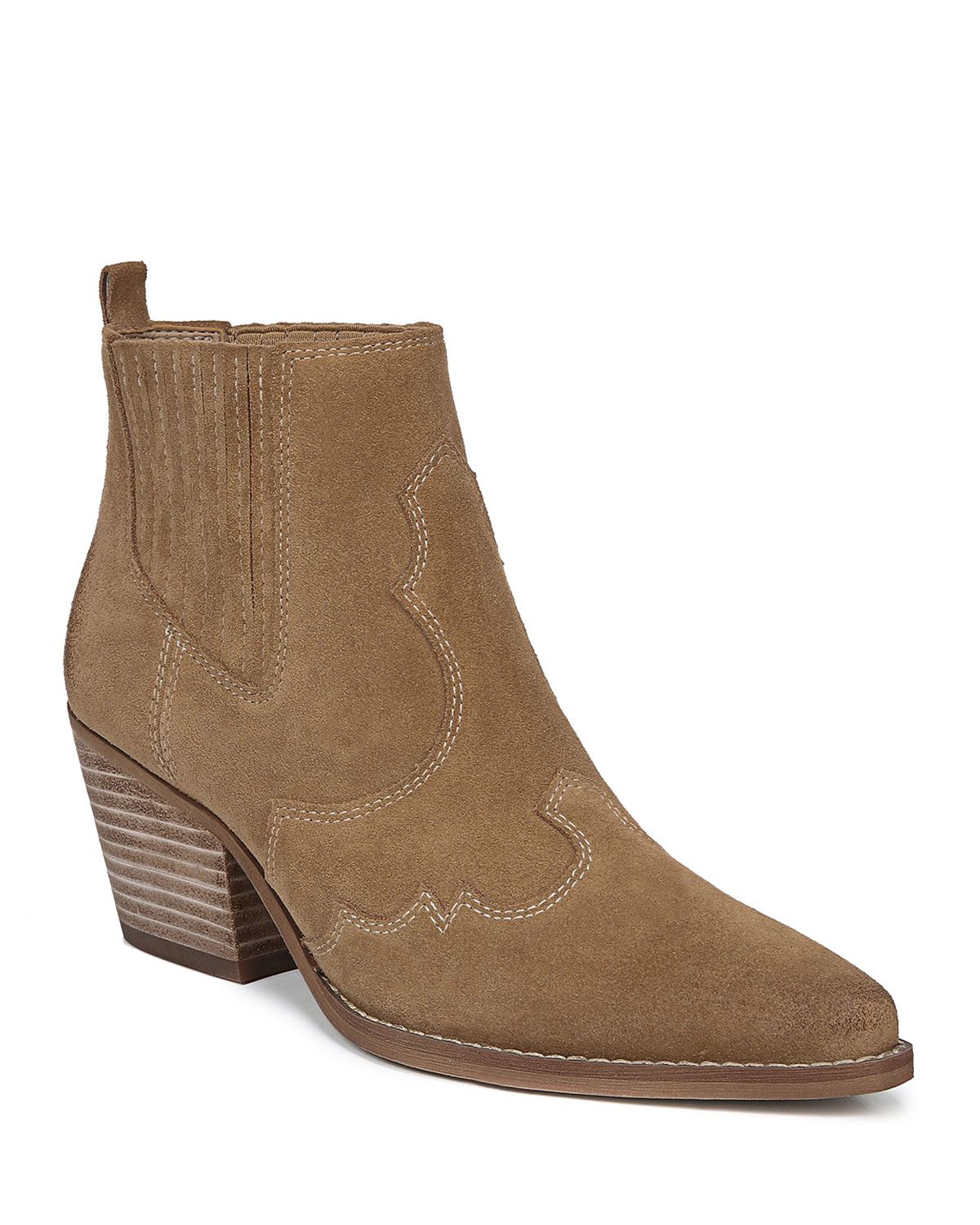 Winona Western Stitched Suede Booties | Neiman Marcus