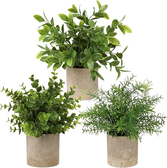 Briful Artificial Potted Plants Set of 3 Small Faux Plant Eucalyptus Mini Fake Plant Decor for Ho... | Amazon (US)