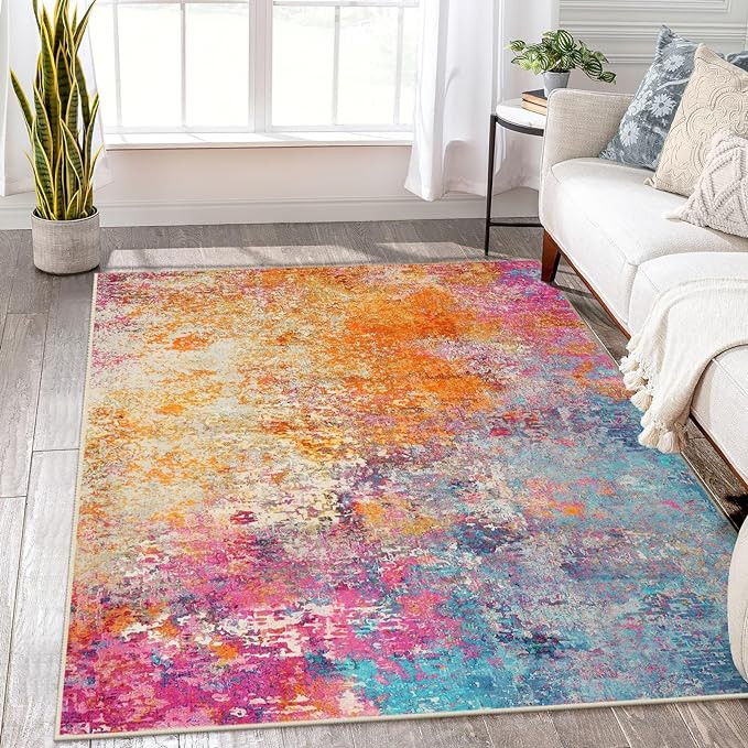 Lahome Modern Abstract Washable 5x7 Area Rugs for Living Room, Colorful Soft Bedroom Rug Low Pile... | Amazon (US)