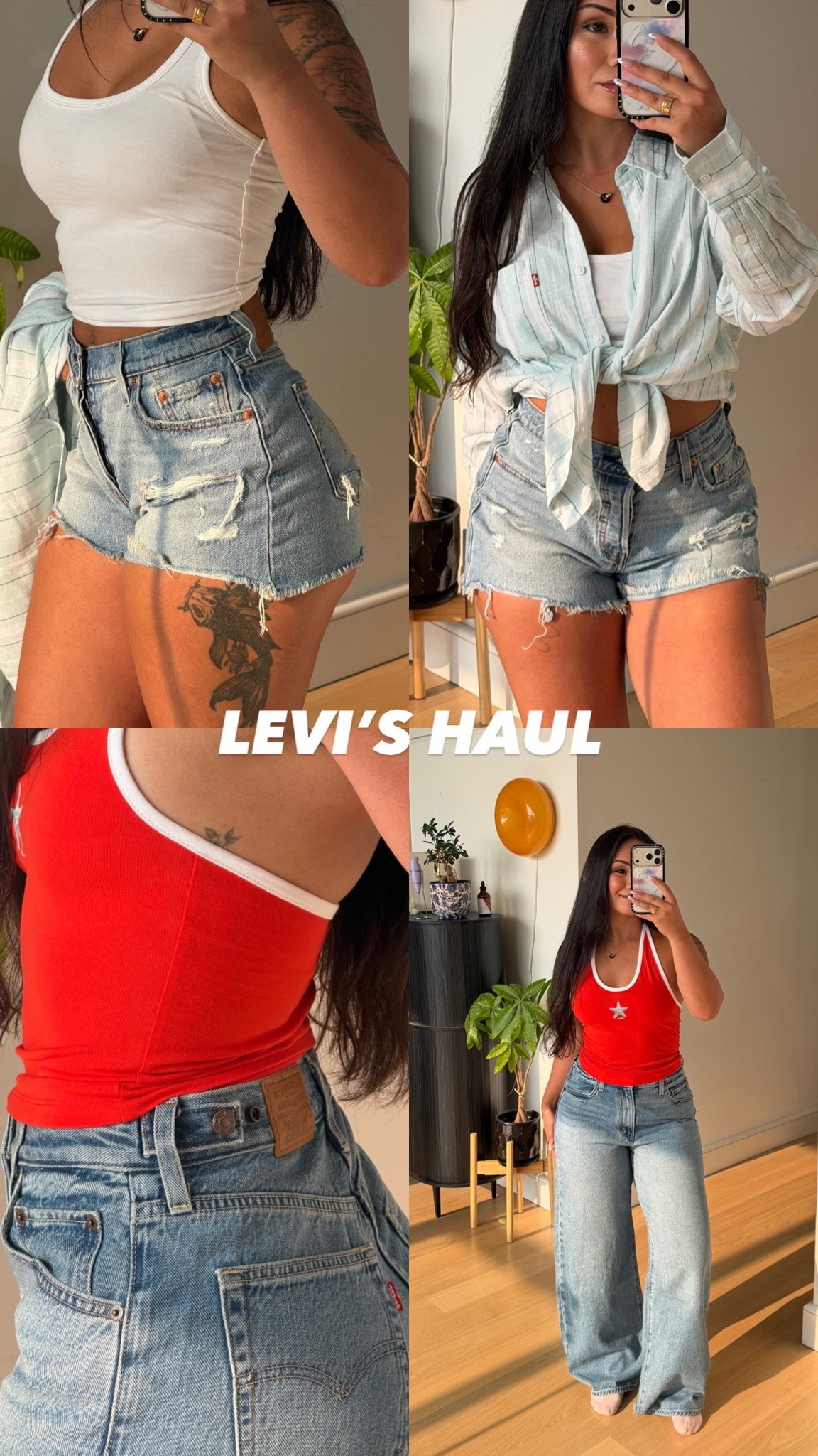New at @levis 💙wearing size 26x29 in the jeans, 26 in the shorts, and a small in both tops! #LevisLTKPartner