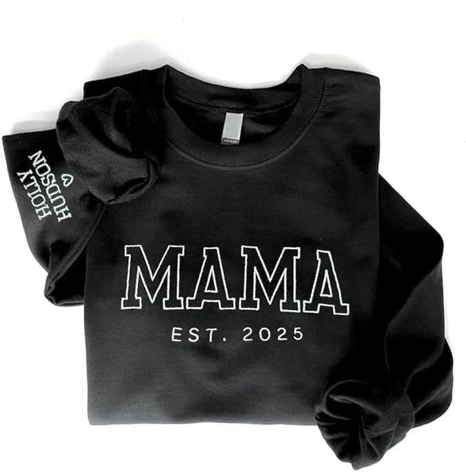 GODMERCH Personalized Embroidered Mama Sweatshirt With Kid Names On Sleeve, Mom Sweatshirt For Wo... | Amazon (US)