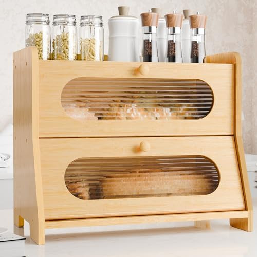 Bread Box,Extra Large 2-Tier Bamboo Bread Box for Kitchen Countertop,Bread Storage Container with... | Amazon (US)