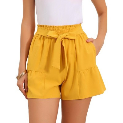 INSPIRE CHIC Women's Casual Summer Tie Belt Waist Paper Bag Dressy Shorts Small Yellow | Target