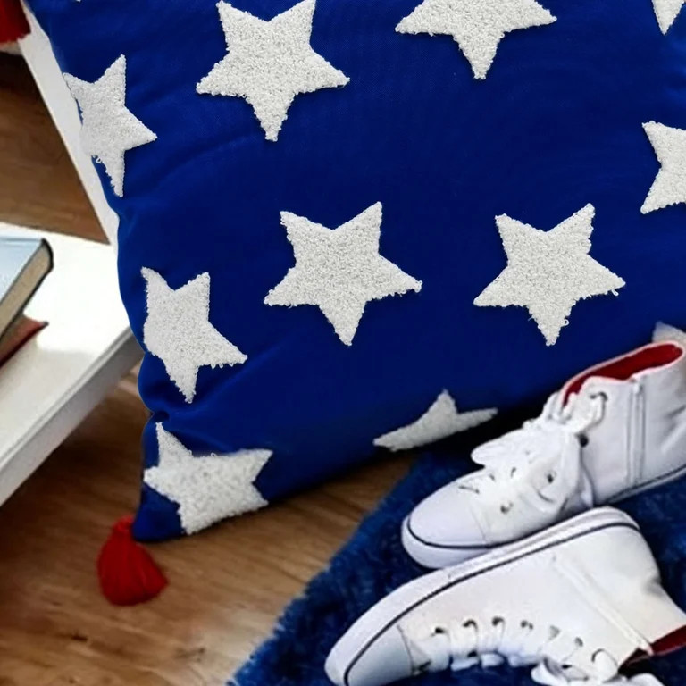 Way To Celebrate Patriotic Star Decorative Pillow with Tassels, Red/White/Blue, 18" x 18" | Walmart (US)