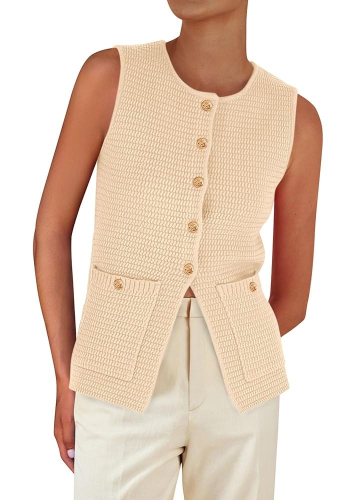PRETTYGARDEN Women's 2025 Summer Sweater Vest Sleeveless Knit Cardigan Button Down Tank Tops Tren... | Amazon (US)