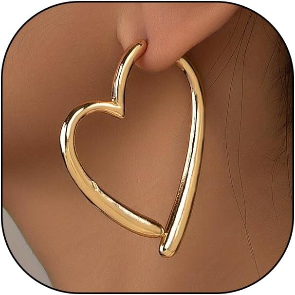 Gold Heart Asymmetrical Earrings for Women Large Heart Shaped Hoop Dangle Earrings Minimalist 80s... | Amazon (US)