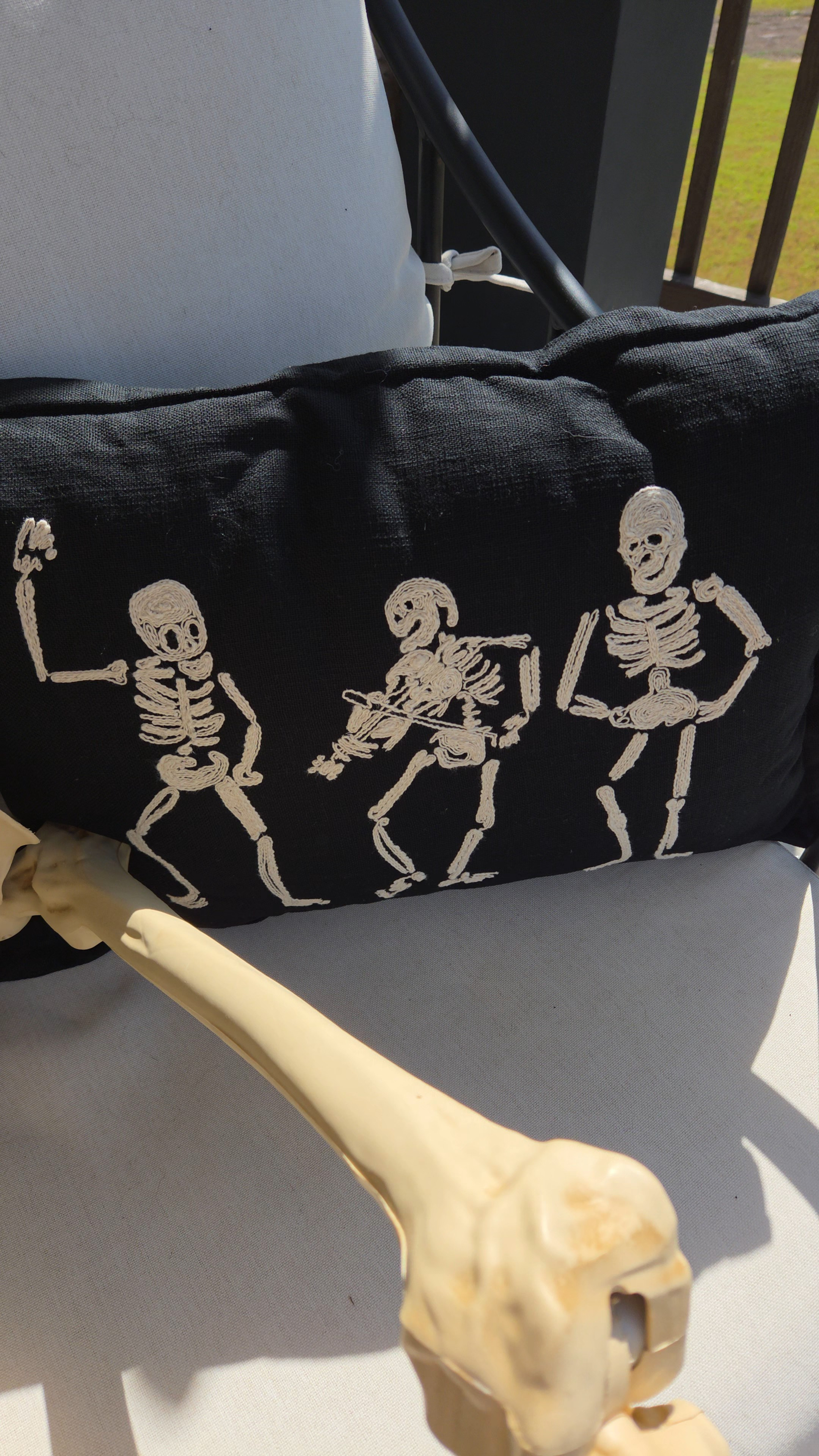 Found the cutest skeleton lumbar decorative pillows for my front porch along with a bat skeleton for my front window. 💀🦇 #target #targethalloween #targethome

#LTKSeasonal #LTKHome