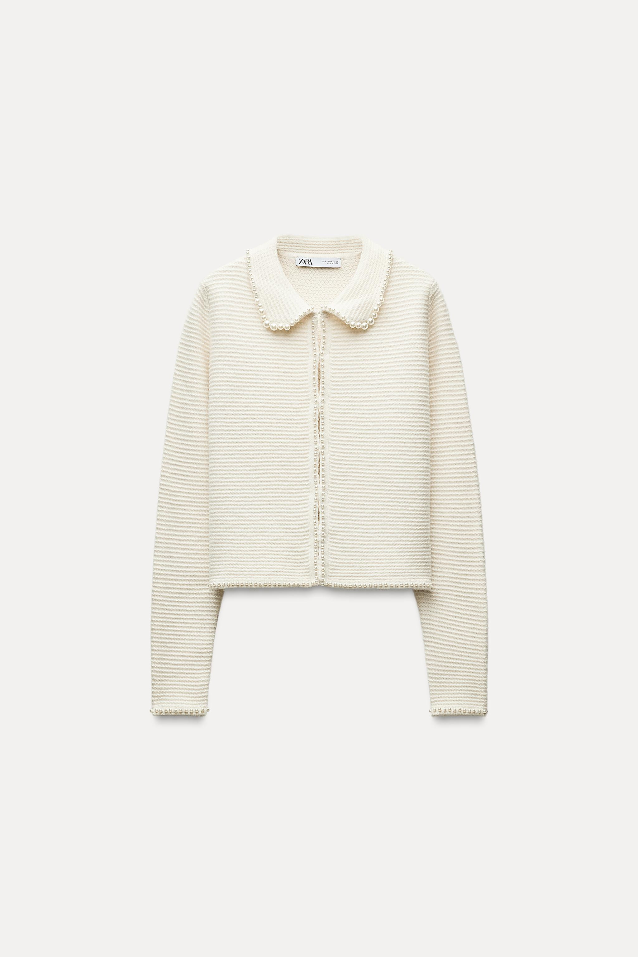 KNIT CARDIGAN WITH FAUX PEARLS | Zara UK