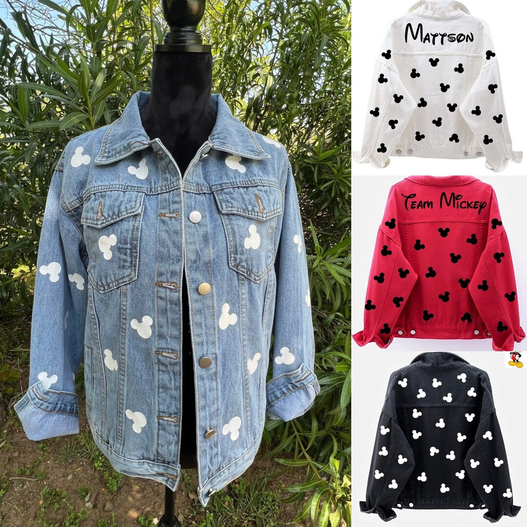 Mickey Themed ADULT Denim Jacket! Blue, Black, White, or Red Denim - Etsy | Etsy (US)
