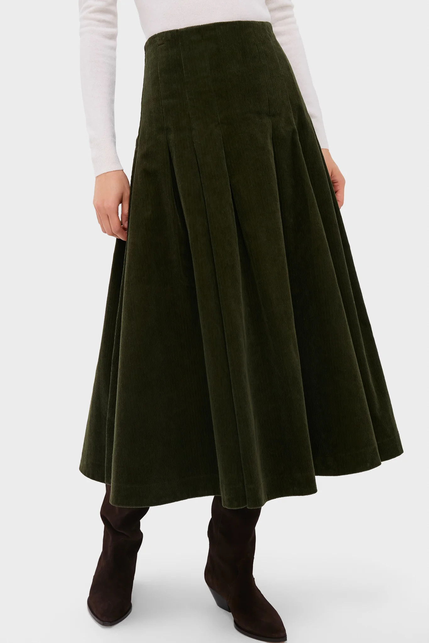 Olive Cord Woven Knee A-Line Skirt | Tuckernuck (US)