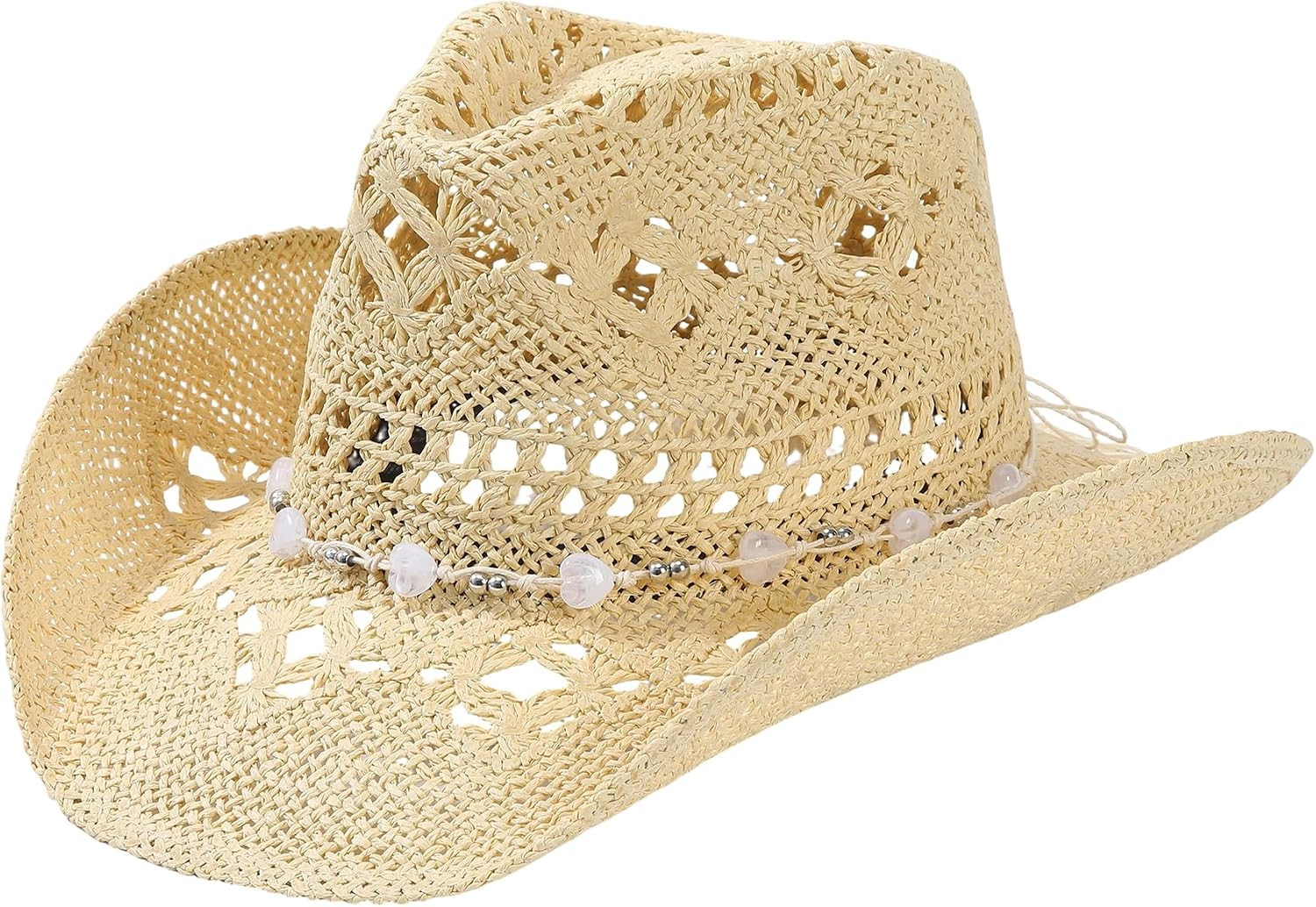 WOOH Cowboy Hats for Women and Men, Straw Cowgirl Hat with Wide Brim, Shapeable Brim and Adjustable Chin Strap for Rodeo | Amazon (US)