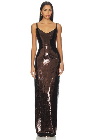 L'AGENCE Karma Sequin Maxi Dress in Chocolate from Revolve.com | Revolve Clothing (Global)