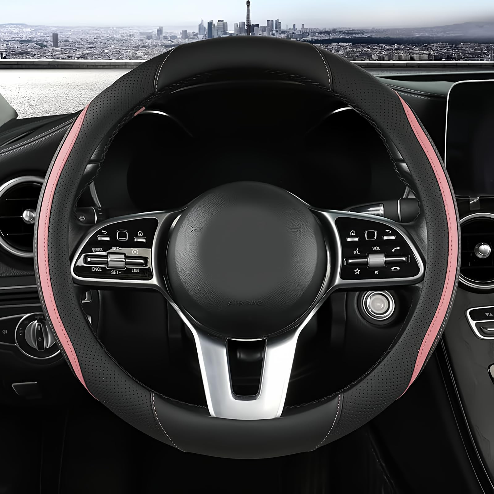 Car Steering Wheel Cover, Leather Steering Wheel Cover Pink Universal 14.5-15 Inch Microfiber Lea... | Amazon (US)