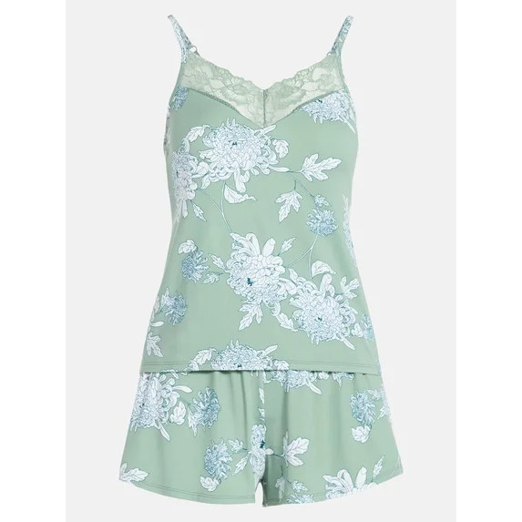 Joyspun Women’s Dreamy Soft Collection Lace Trim Knit Cami and Shorts Set, Sizes XS-3X | Walmart (US)