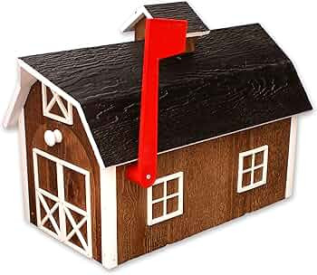 Amish-Made Deluxe Wooden Mailbox, Dutch Barn Style (Chestnut with White Trim) | Amazon (US)