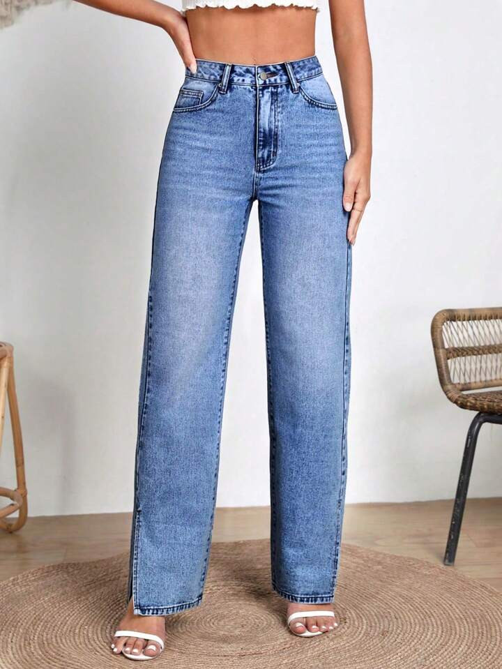 SHEIN Split Hem Straight Leg Jeans4.79(100+) | SHEIN