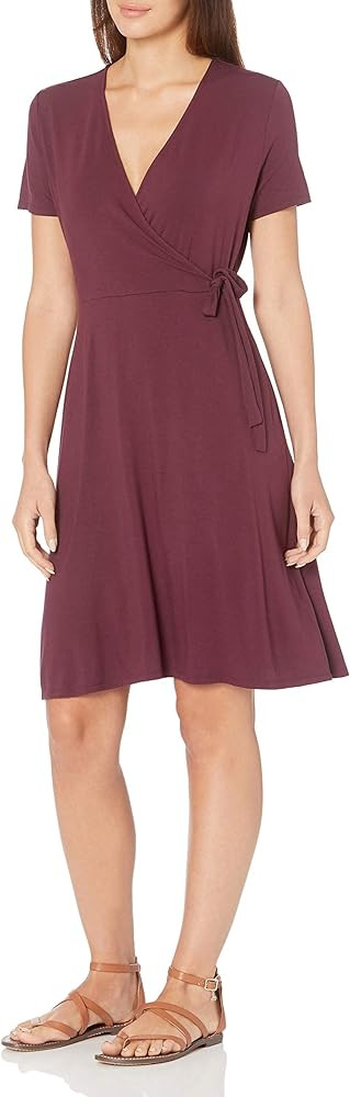 Amazon.com: Amazon Essentials Women's Cap-Sleeve Faux-Wrap Dress, Burgundy, X-Small : Clothing, S... | Amazon (US)