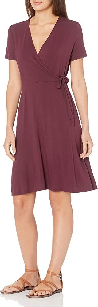 Amazon.com: Amazon Essentials Women's Cap-Sleeve Faux-Wrap Dress, Burgundy, X-Small : Clothing, S... | Amazon (US)