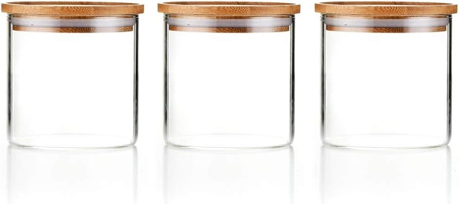 Sweejar 18 OZ Glass Food Storage Jar with Lid(set of 3),Airtight Canisters for Bathroom,Kitchen C... | Amazon (US)