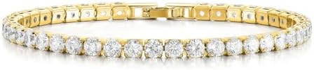 18K Gold/Silver Plated 4mm High Carbon Diamond Classic Tennis Bracelet,Stainless Steel Silver Cha... | Amazon (US)