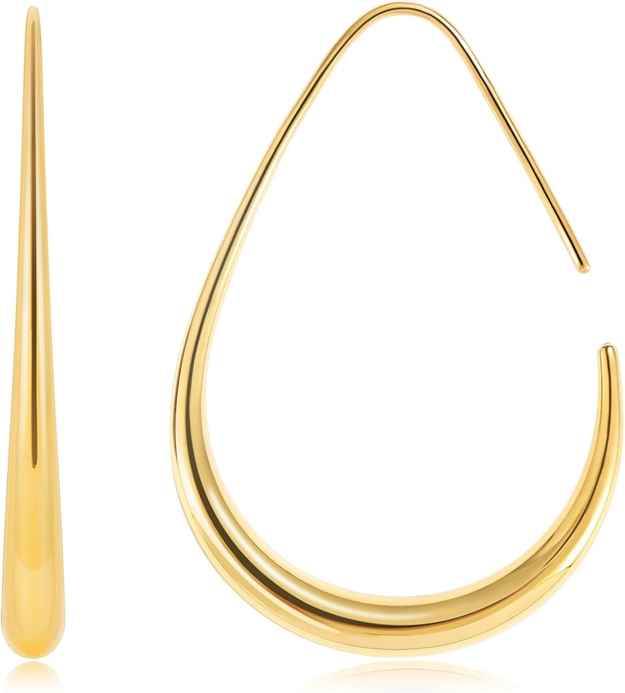 Gacimy Teardrop Hoop Earrings for Women, 14K Gold Plated Oval Pull Through Hoop Earrings for Wome... | Amazon (US)