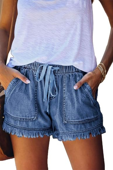 HVEPUO Women Casual Summer Shorts Elastic High Waisted Short Pants with Pockets | Amazon (US)