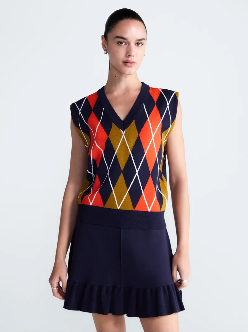 Free Assembly Women's Argyle V-Neck Sweater Vest, Sizes XS-XXL | Walmart (US)