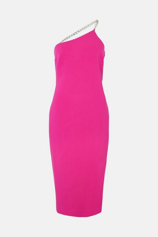 Compact Viscose Chain One Shoulder Column Drs | Karen Millen UK & IE