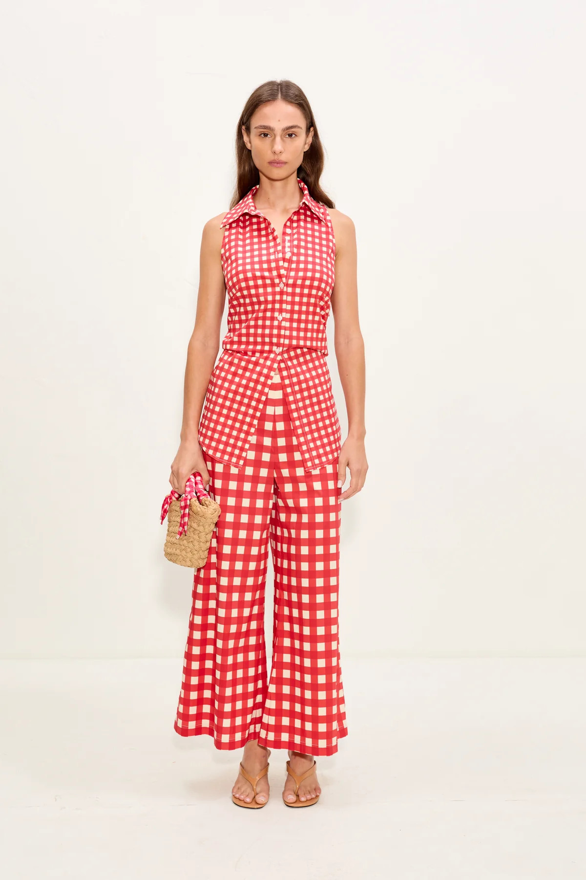 Toni Poplin Pant In Tomato/White Gingham | Simon Miller