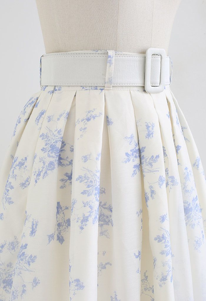 Soft Organza Pleated Midi Skirt in Floral Print | Chicwish