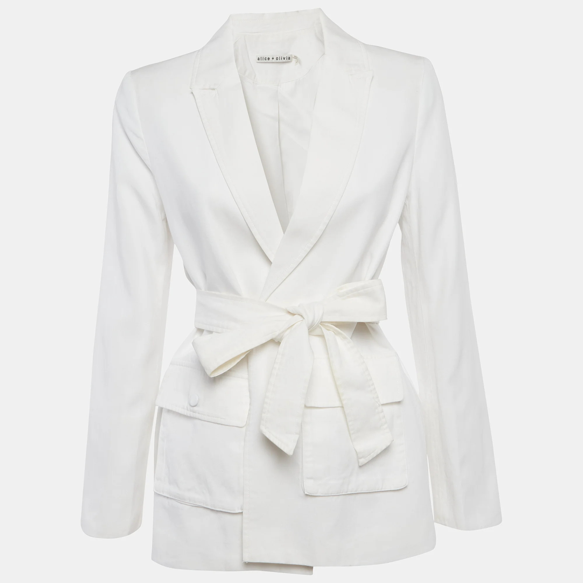 Alice + Olivia White Linen Blend Open-Front Belted Blazer | Shop Simon