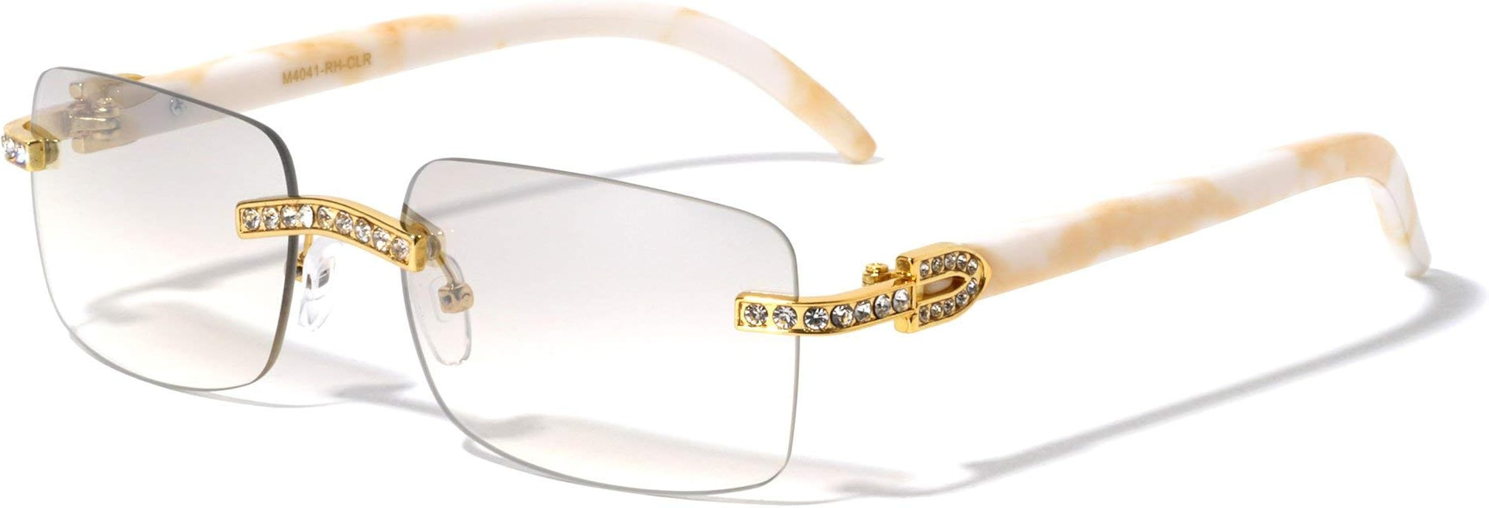 Men Rectangular Frame Clear Lens Designer Rimless Eyeglasses Rhinestones Glasses | Amazon (US)