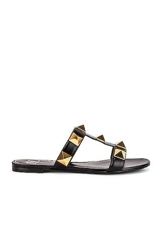 Valentino Garavani Roman Stud Slides in Black | FWRD 