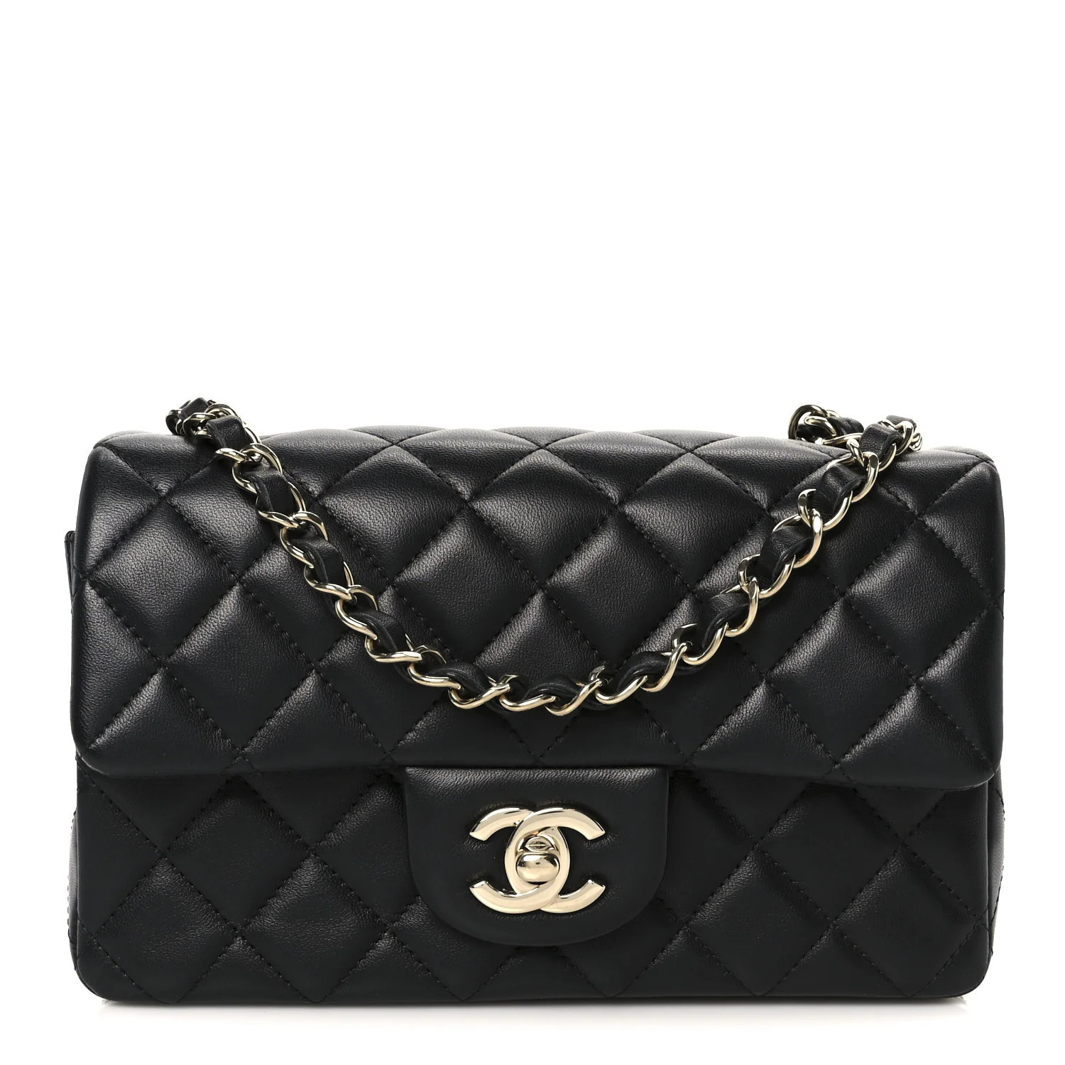 Chanel Lambskin Quilted Mini Rectangular Flap Black | FASHIONPHILE (US)