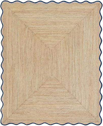 KALVEERA Scalloped Natural Jute Area Rug 9x12 Boho Jute Rug Braided Area Rug, Coastal Farmhouse Scallop Area Rug | Amazon (US)