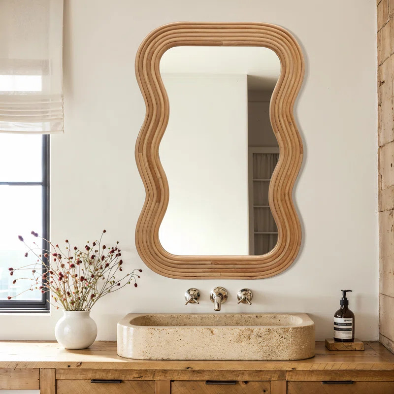 Loon Peak® 39-Inch Tall Rectangular Natural Cork Wood Wavy Frame Accent Wall Mirror | Wayfair | Wayfair North America