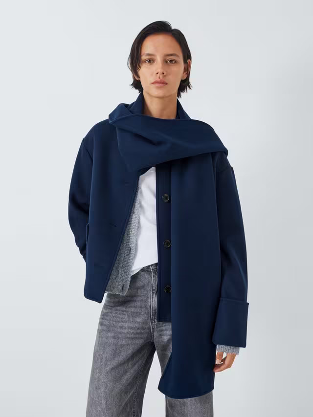 John Lewis ANYDAYCrop Scarf Coat, Navy | John Lewis (UK)