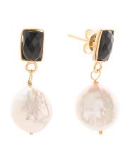 Made In India Gold Plated Black Onyx And Pearl Drop Earrings | TJ Maxx