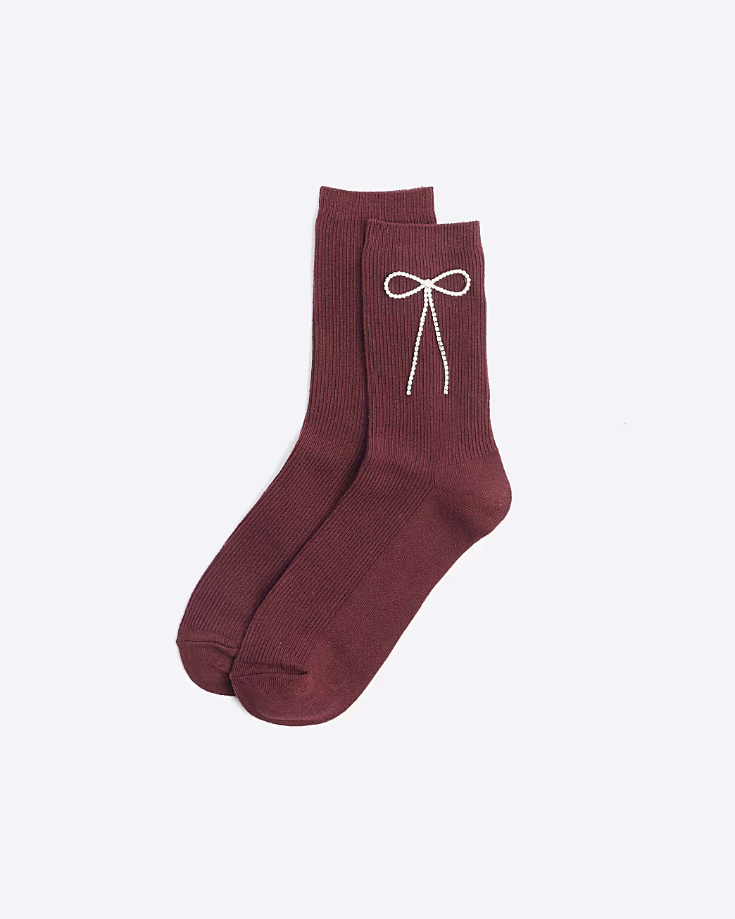 Red ribbed bow detail socks | River Island UK & IE