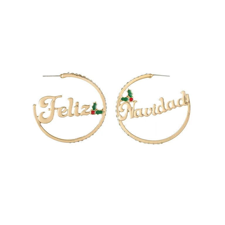 Holiday Time Goldtone "Feliz Navidad" Hoop Earrings, 1 Pair | Walmart (US)