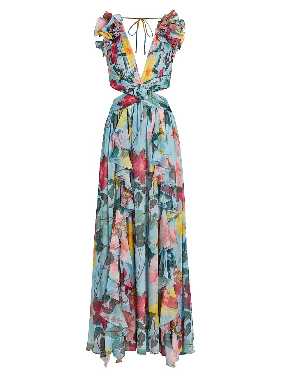 Women's Hibiscus Flutter Sleeve Maxi Dress - Celeste - Size 4 | Saks Fifth Avenue